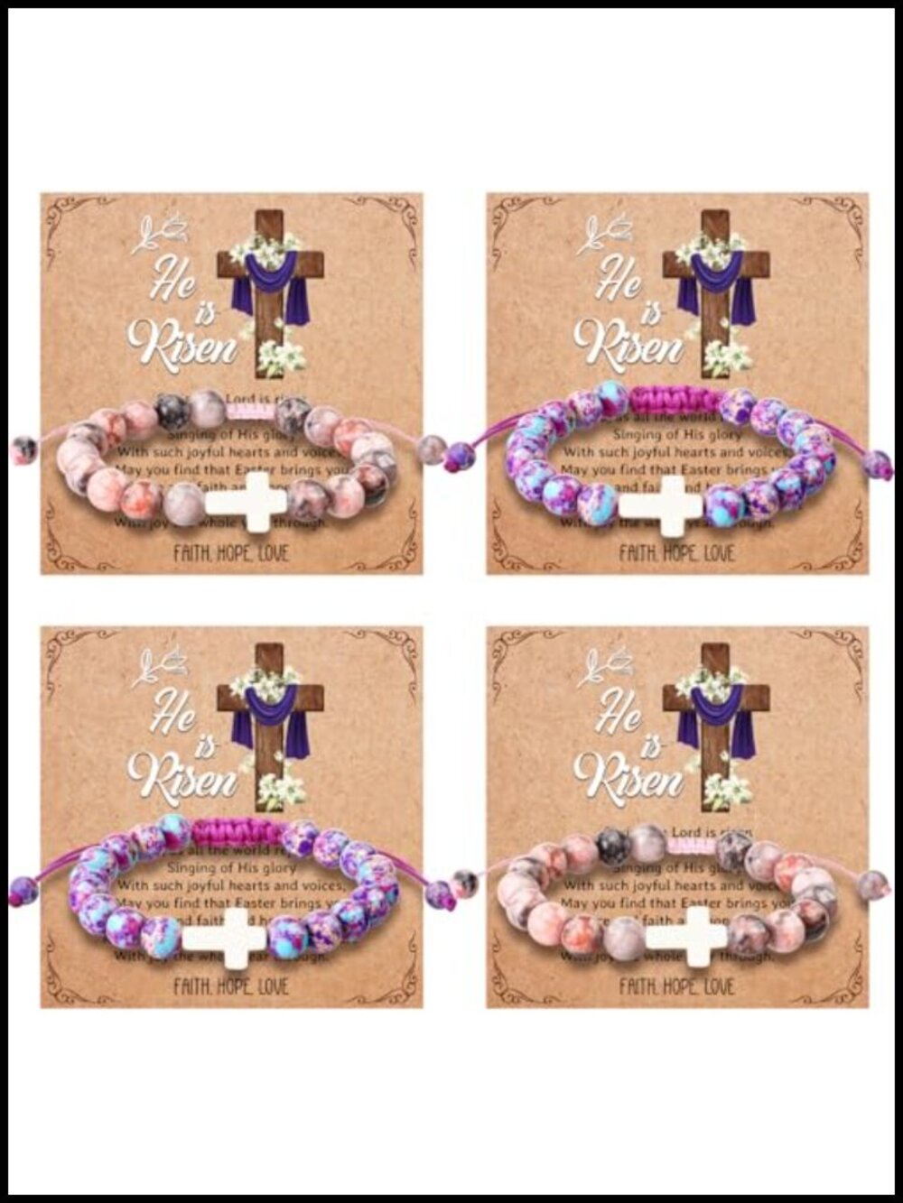 Christian Cross Beaded Bracelet Set Adjustable Religious Jewelry